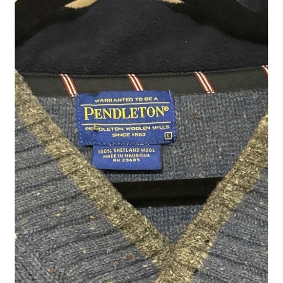 Pendleton Sweater Men's L Blue 100% Shetland Wool V-Neck Speckled Melange - Picture 2 of 8